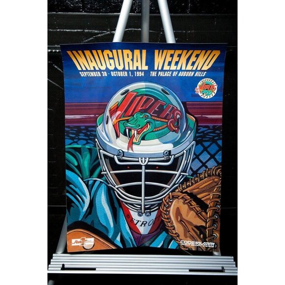 Vtg 1994 Detroit Vipers IHL Hockey INAUGURAL WEEKEND Poster The Palace Of Auburn - Picture 1 of 8